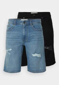 Pier One Unisex 2 Pack - Shorts Vaqueros - Blue/Black Denim -Pier One Tienda 07a2a099e2d644ab8c70e05709f387ae